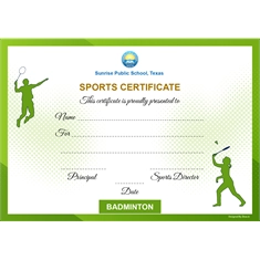 School Sports Award Certificate Badminton A4 Size | Use on Laser Printer